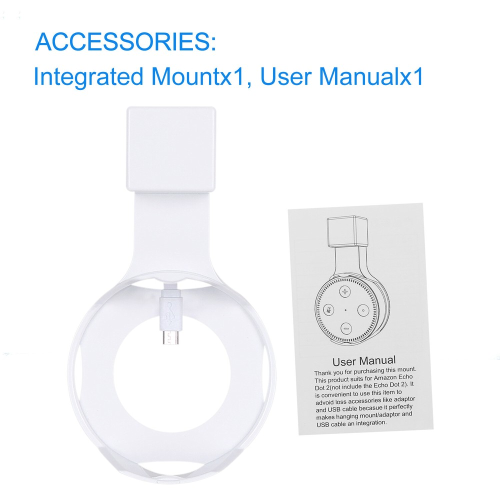 2-in-1 Wall Charging Charger Plug Bracket Mount Holder for Amazon Echo Dot 2