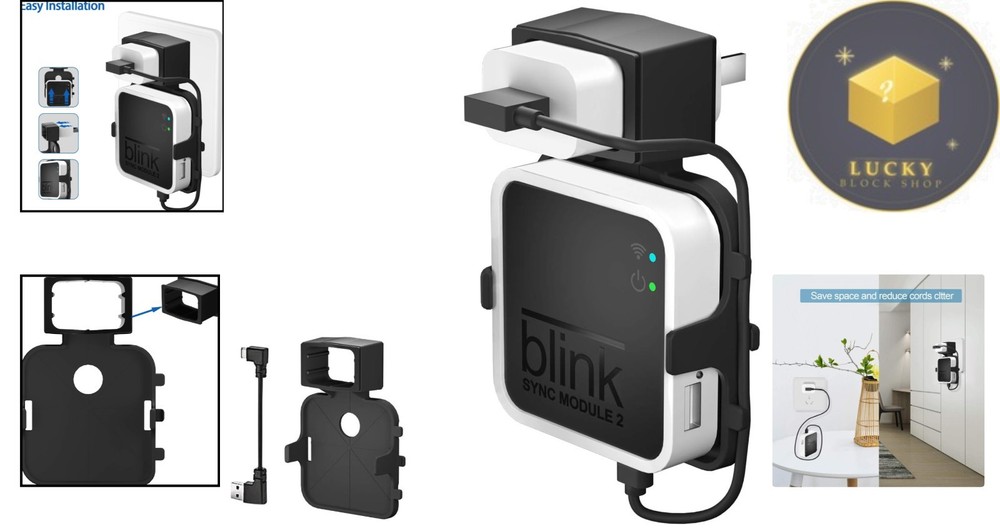 Secure Outlet Mount for Blink Sync Module 2 - Custom Cable & Damage-Free Design