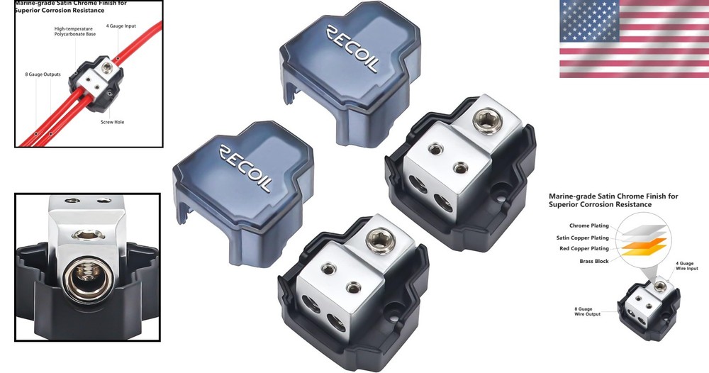 Compact 2-Way Power Distribution Ground Block for Multiple Amplifiers - 2 Count