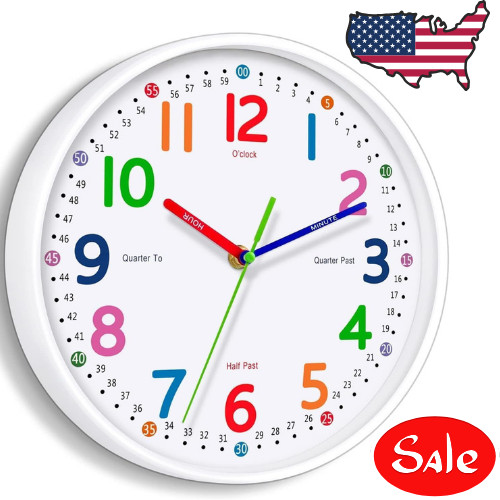 Silent Kids Wall Clock – Non-Ticking, Battery-Powered (8-Inch)
