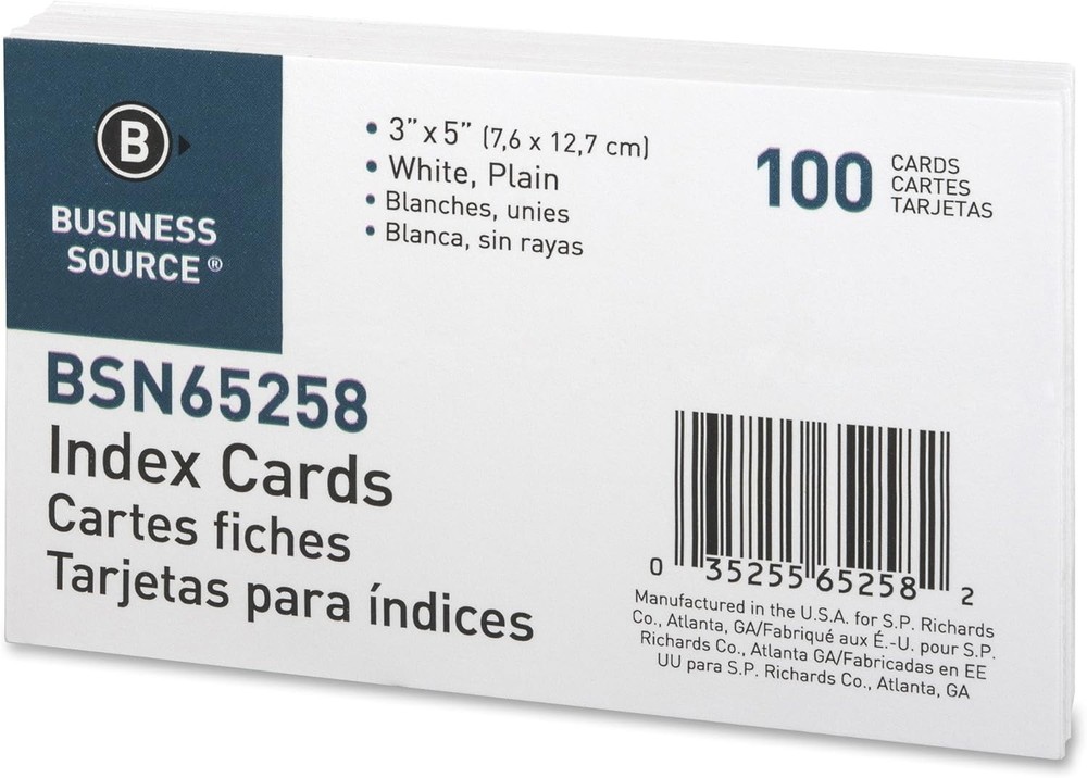 Durable 100 Count White Index Cards, 3" x 5" - Blank for Easy Customization