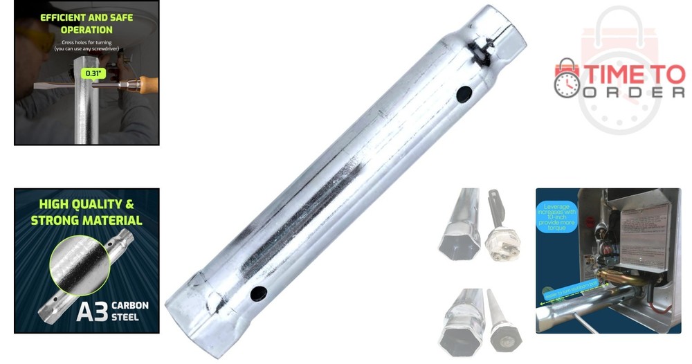 Water Heater Anode Rod & Element Socket Wrench Heavy Duty 10 In Dual Hex