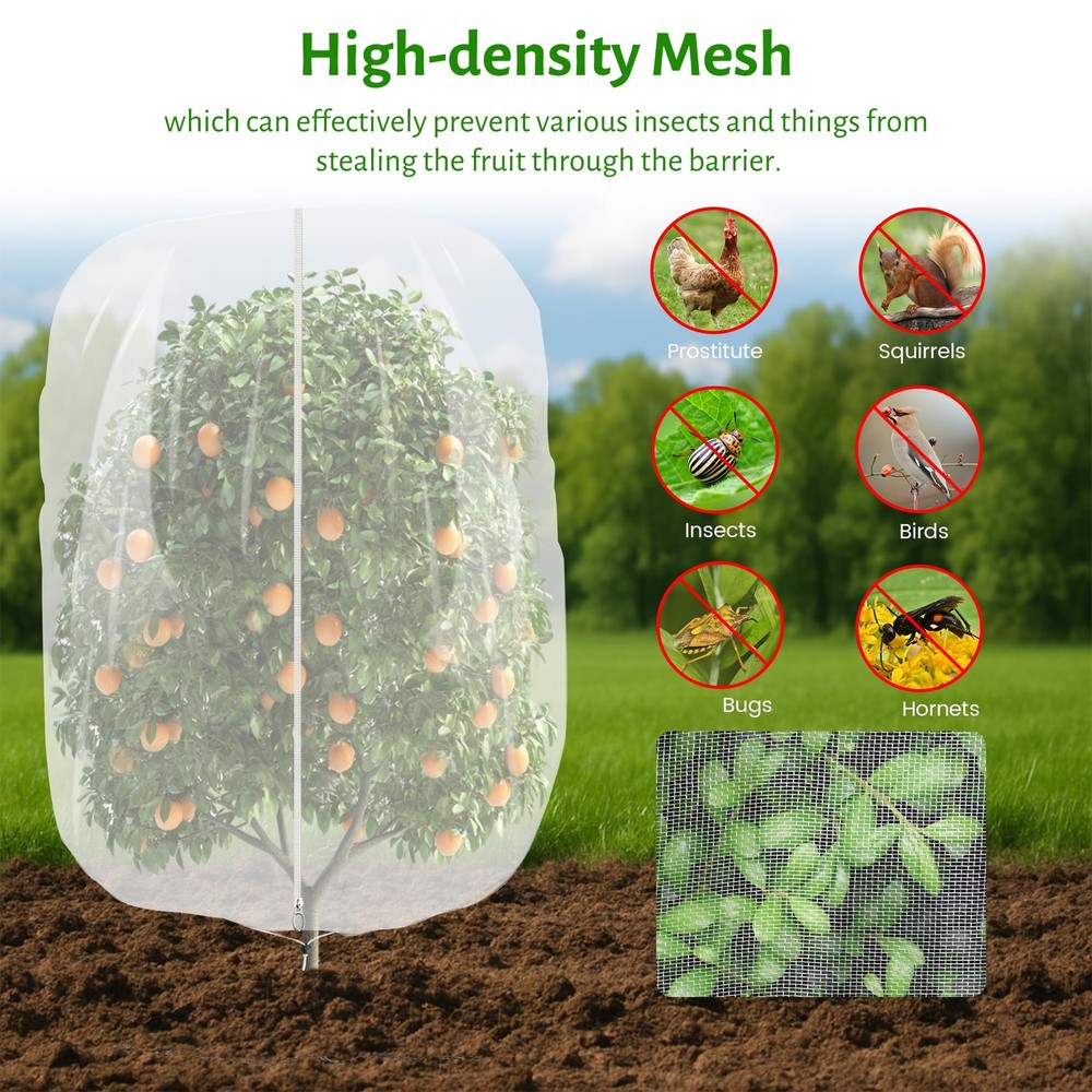 3pcs Fruit Tree Netting with Zipper and Drawstring,2.62 * 2.62*3.28 ft, Clear