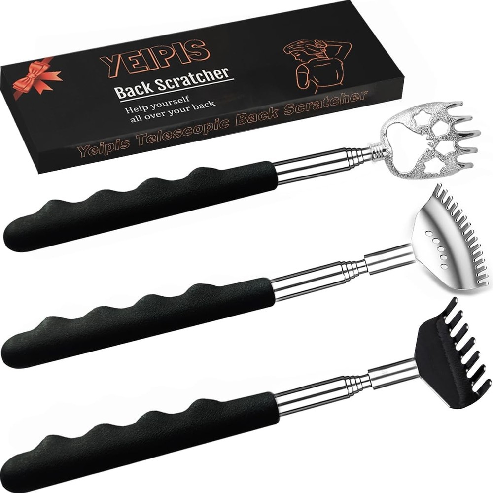 3 Pack Different Back Scratcher Metal Portable Telescoping with Rubber Handles