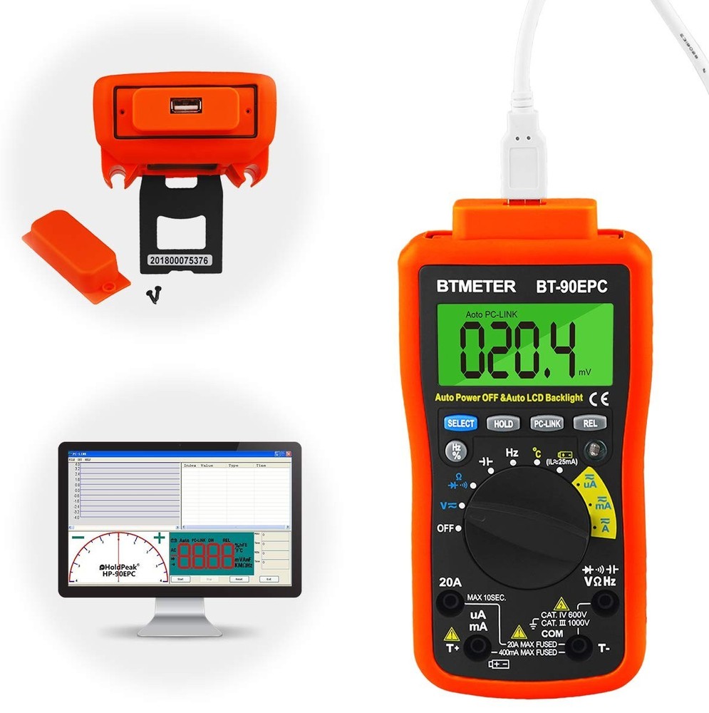 BTMETER BT-90EPC Digital Multimeter, Auto-Ranging AC/DC Volt Amp Ohm Temperat...