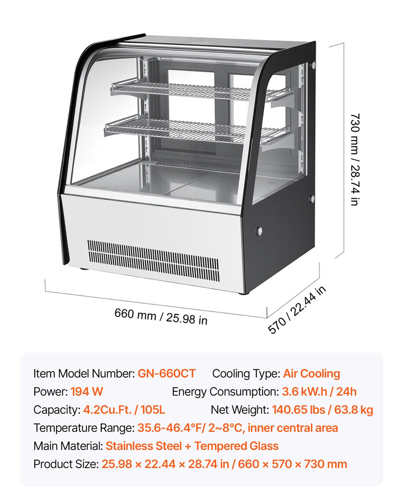 4.2 Cu Ft Refrigerated Display Case 2 Tier Cake Pastry Fridge