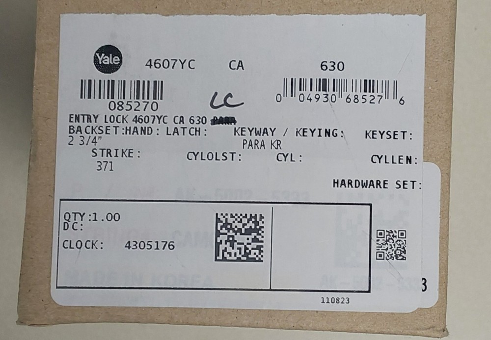Yale 4607YC CA 630 Entry Knob Lock