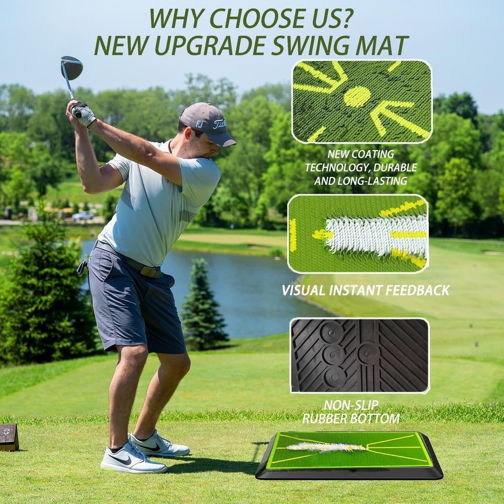 Golf Hitting Mat, Urgrade Golf Training Mat, Golf Practice for Swing Path Fee...