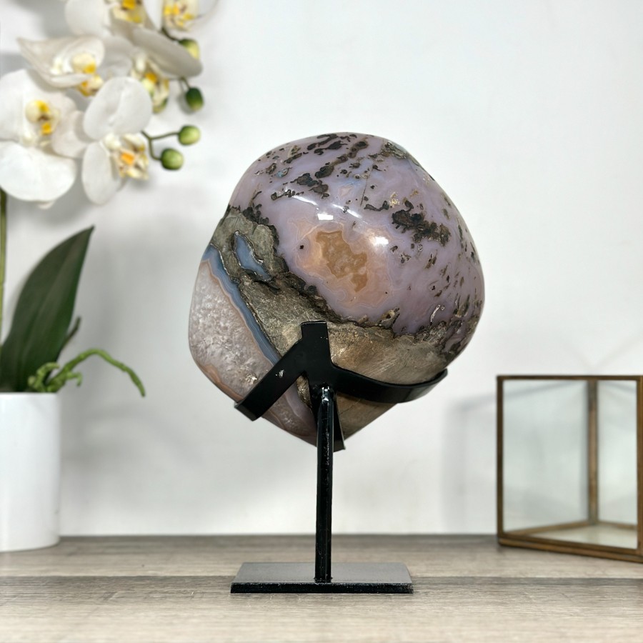 Polished Agate & Quartz Geode on Metal Stand. MWS2782