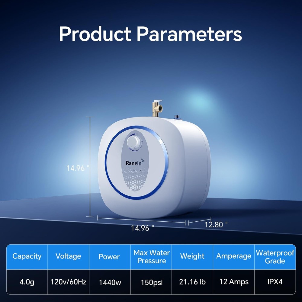 Gen II 4.0-Gallon Mini Tank Electric Water Heater, Eliminate Time for Hot Wat...