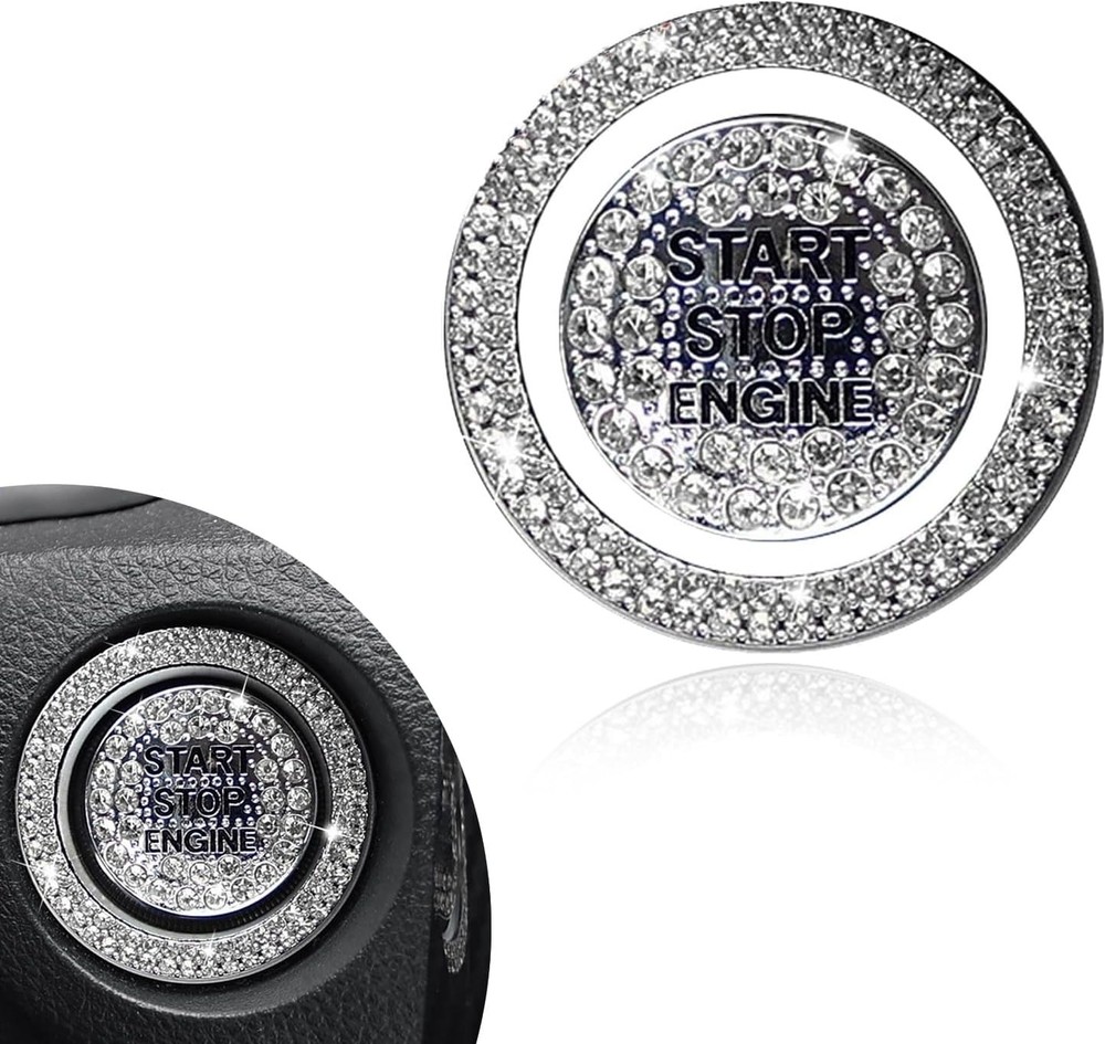 2 PCS Bling Car One-Button Start Button Bezel Decoration Kit, Ignition Switch Co