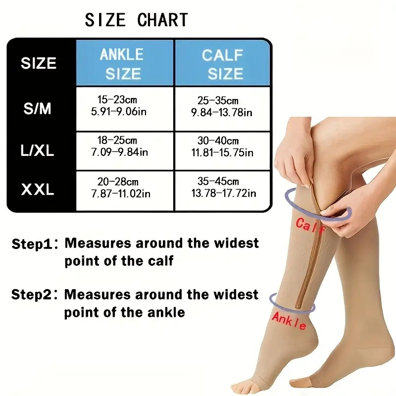 Black Side Zip Fingerless Compression Socks Size S/M Nylon