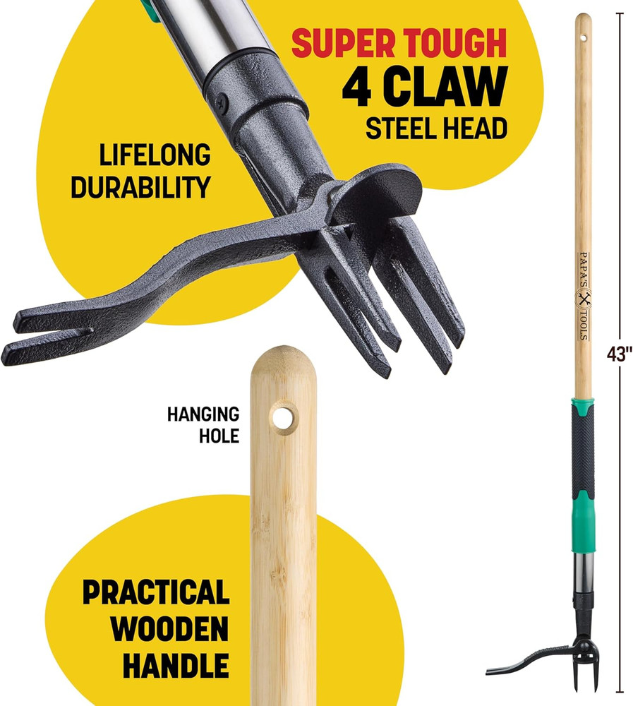 Papa'S Tools Weed Puller Tool, 44" Stand up Weeder Garden Tools & 4 Claw Steel H