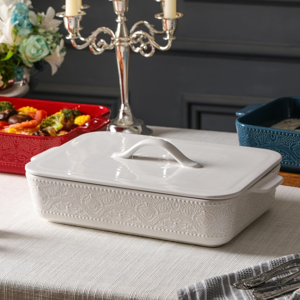 Casserole Dish with Lid, Ceramic 9x13 Casserole Dish for Oven, Rectangular Ba...