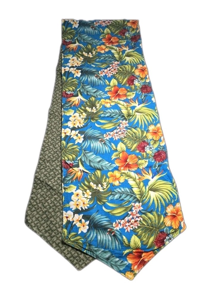 2 Tropical Floral Reversible Table Runners, 13-1/2" X 80"