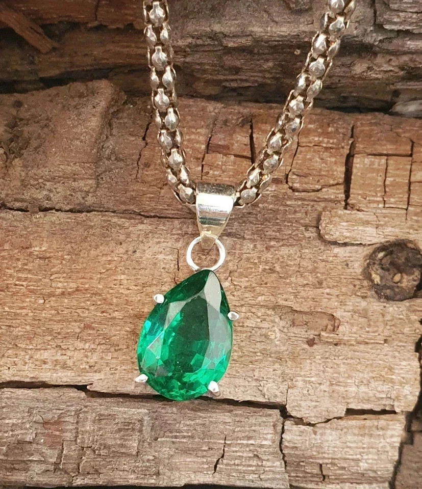 Certified 25.56 Ct+ Natural Emerald 925 Solid Silver Pear Pendant Gemstone