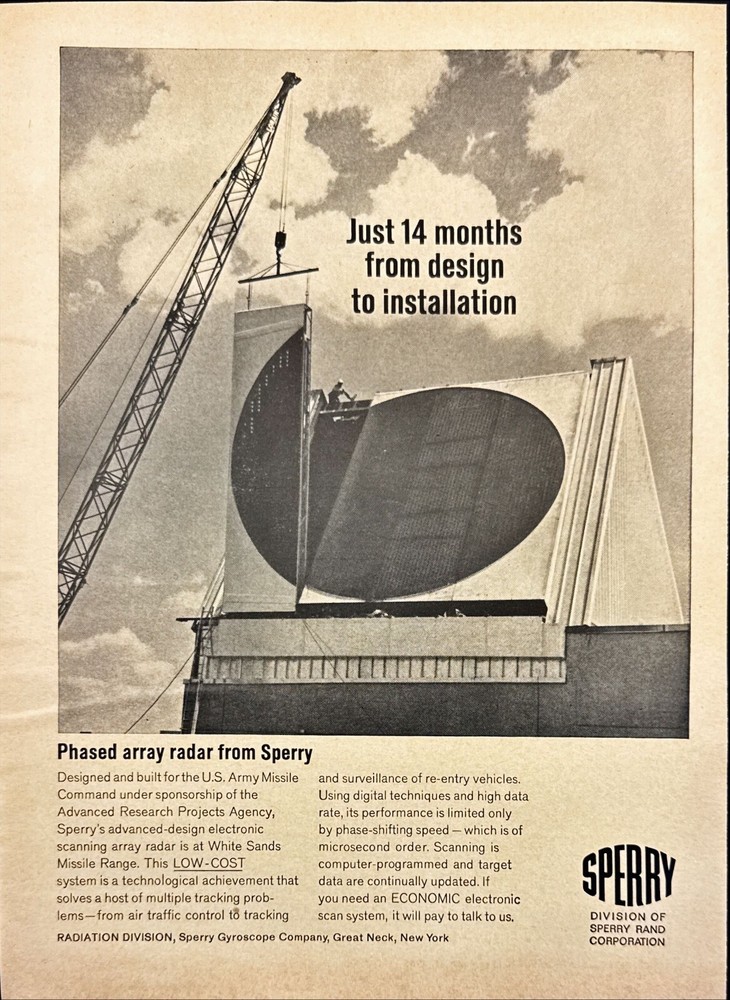 Sperry Phased Array Radar Army Missile Command Vintage Print Ad 1966