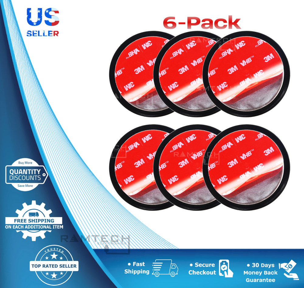 6-Pack 65mm Car Dash Dashboard 3M Adhesive Suction Cup Mount Disc Disk Pad 4 GPS