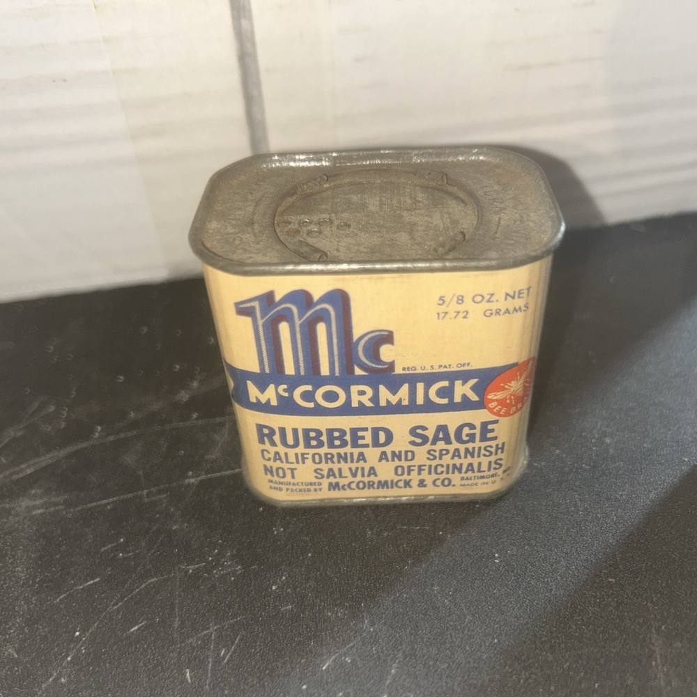 Vintage Almost empty Advertising Spice Tin McCormick Rubbed Sage