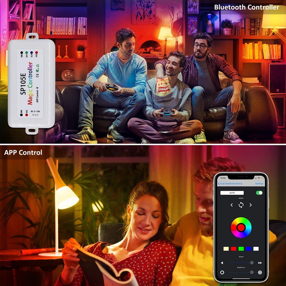 SP105E Led Controller, Wireless Bluetooth, 5V-24V DC Input - Control WS2812B