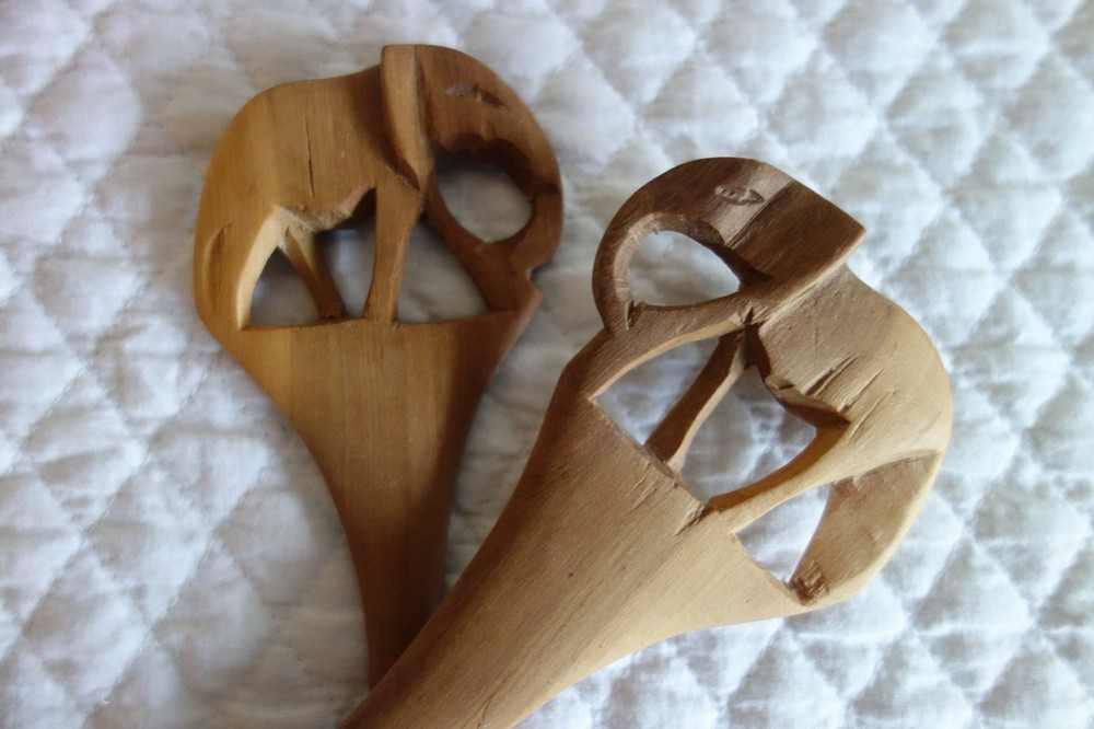 Hand Carved Elephant Salad Fork and Spoon