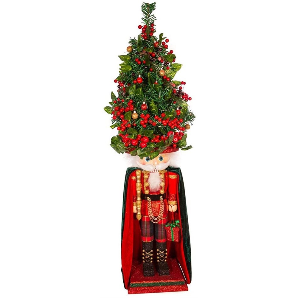 Kurt Adler LED Glowing Plaid Christmas Tree Nutcracker, 36"