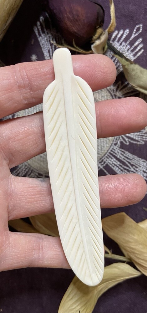 Bovine Bone Feather Bead Carving, Ethically Sourced
