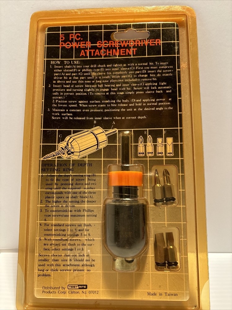 5 Piece 3/8" Test Rite Power Screwdriver Attachment Drill Accessory Set (8)