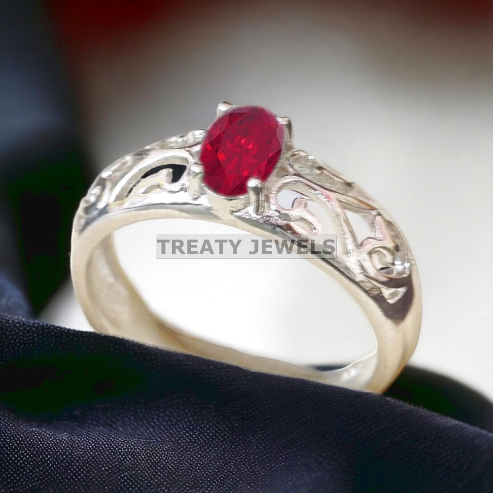 Ruby Oval Cut Gemstone With 14K Solid White Gold Ring For Men's #A531
