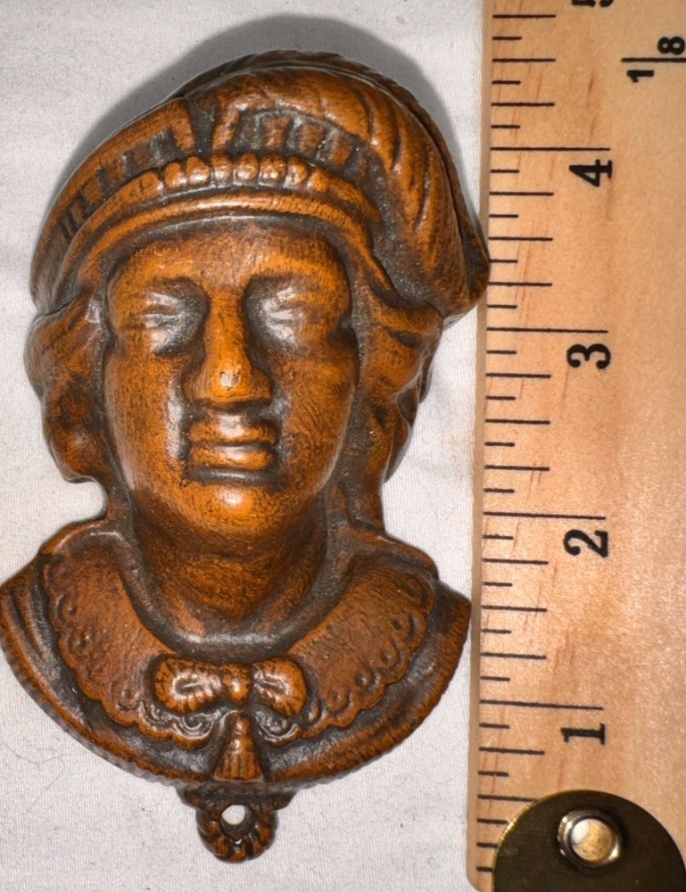 Small Cast Iron match stick holder fireplace Bust Rustic Christopher Columbus
