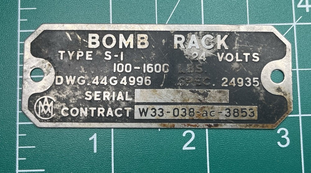 WWII US Air Force Bomb Rack S-1 Plate
