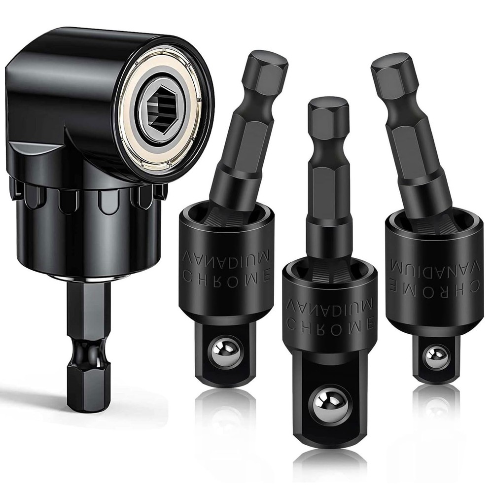 Flexible Drill Bit Extension Set with Right Angle Attachment, 360° Rotatabl