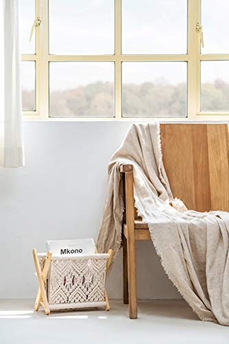 Macrame Magazine Rack Boho Storage Holder Standing Basket for Books, Small