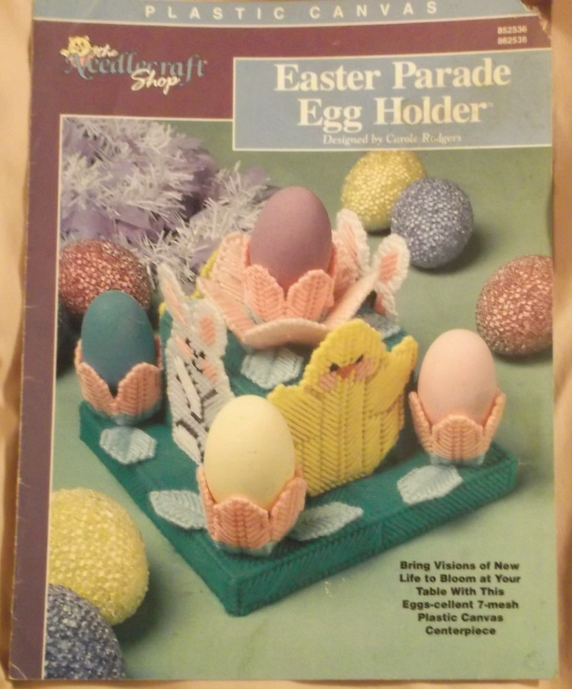 EASTER PARADE EGG HOLDER plastic canvas pattern bifold centerpiece decor 2000