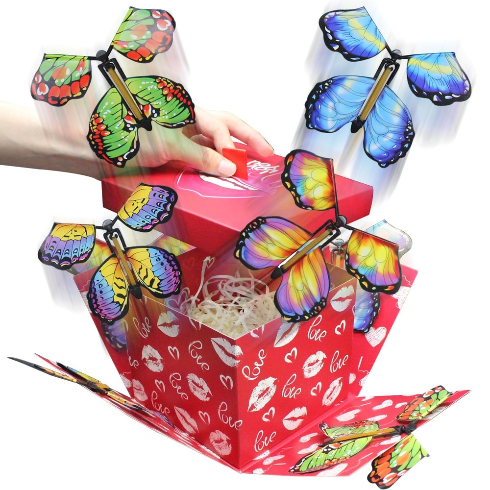 Timisea Butterfly Explosion Gift Box,Two-Layer Flying Butterfly Surprise Box ...