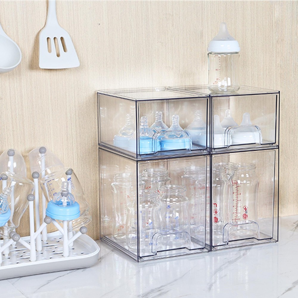 7.6" H Clear Stackable Storage Drawers 2 Pack Plastic Organizers Bins for Ski...
