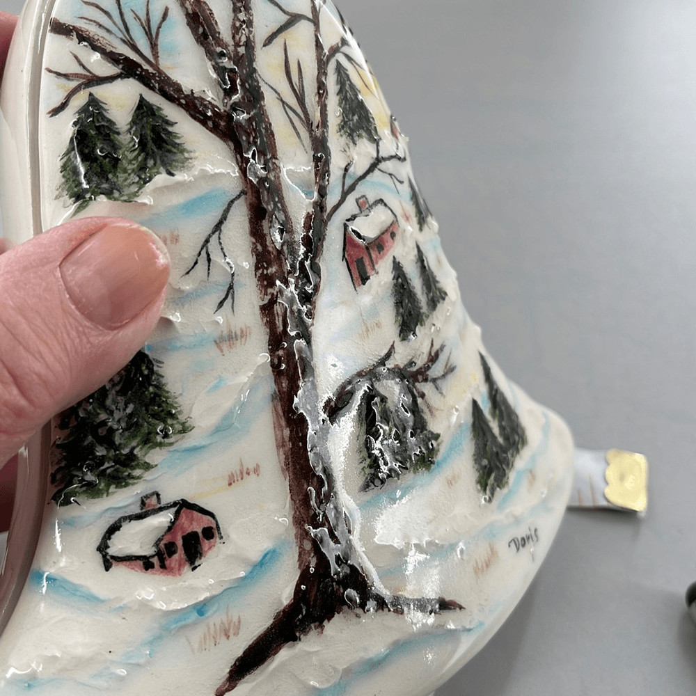 Vintage bell shaped winter scene covered dish