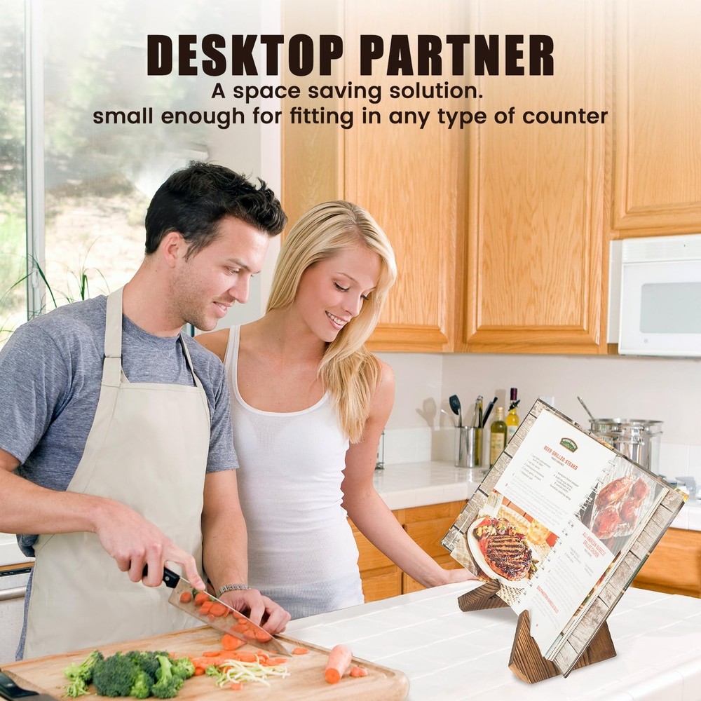 Cookbook Stand Holder Display Wooden: Rustic Wood Design - Adjustable Multifunct