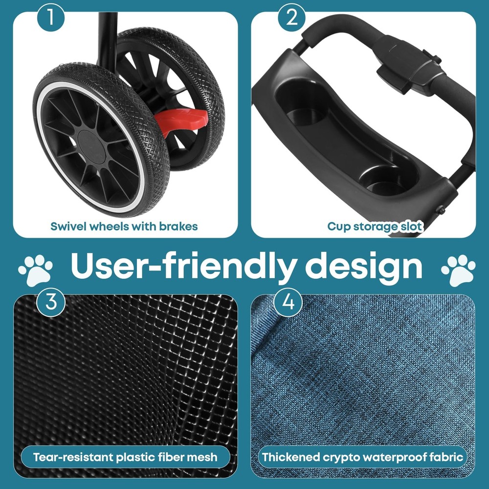 Pet Stroller,Dog Stroller for Small Medium Dogs Cats,3 Wheels,Foldable,with B...
