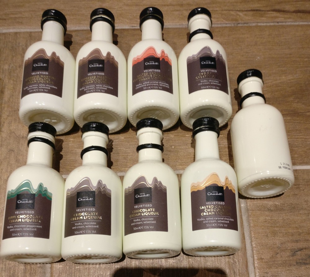 9 Empty Hotel Chocolat Miniature Bottles
