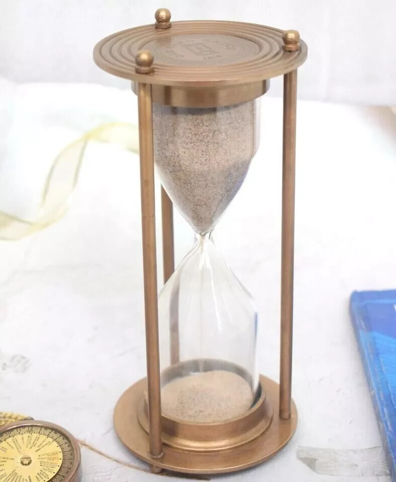 Solid Brass Sand Timer Hourglass Vintage Count Sand Glass Working Decor Timer