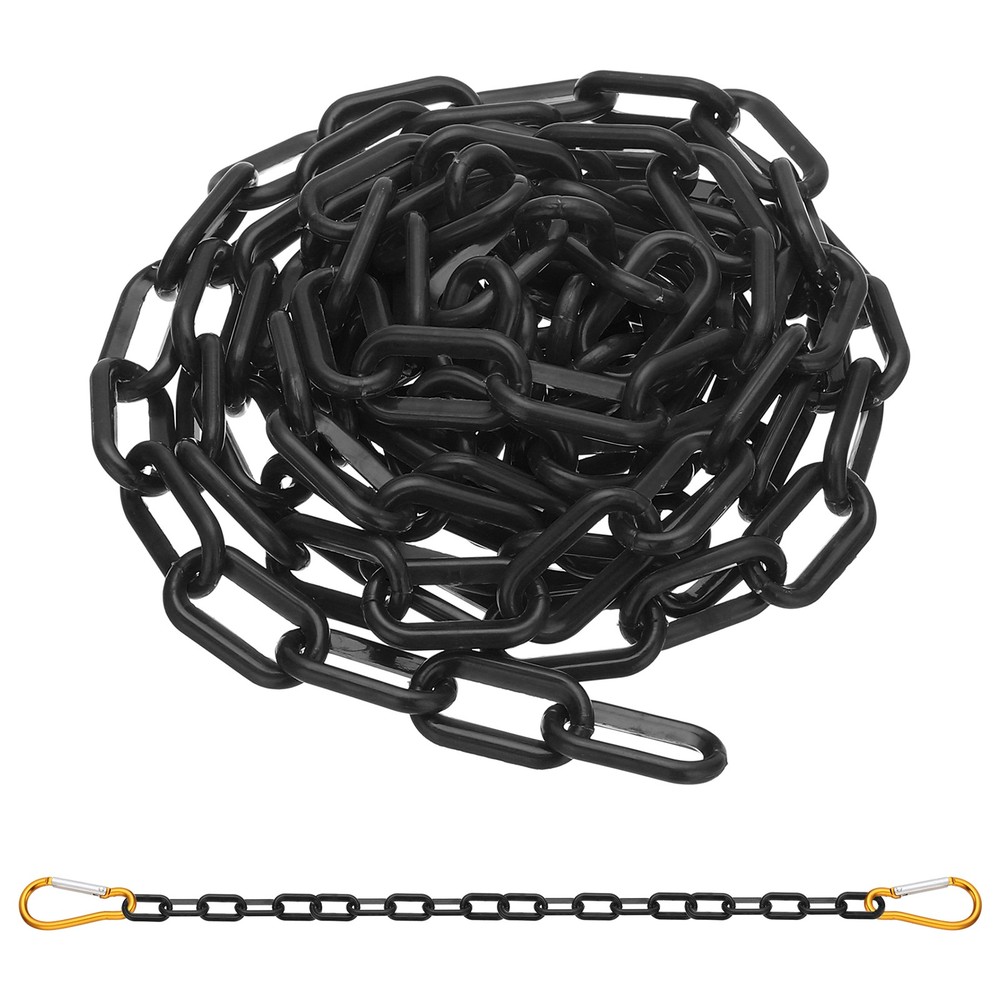 10Ft Plastic Safety Barrier Chain 2 Hooks, Black