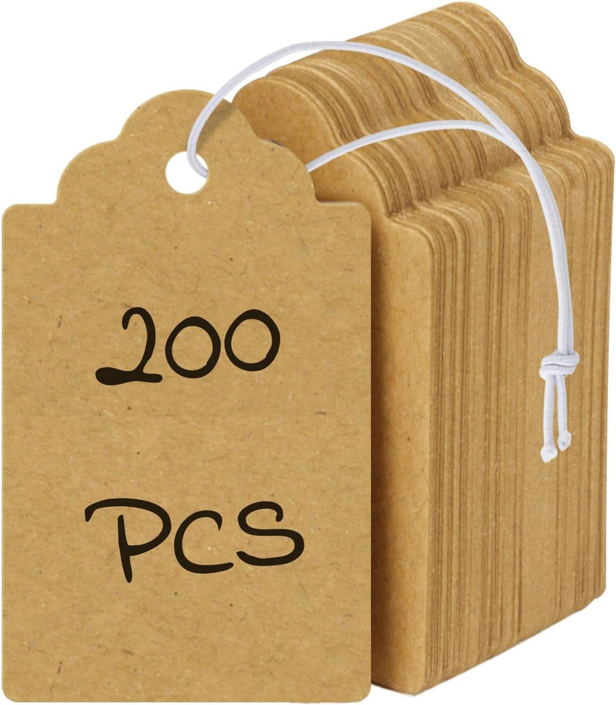 200PCS Kraft Price Tags 1.8"x1" With Elastic String