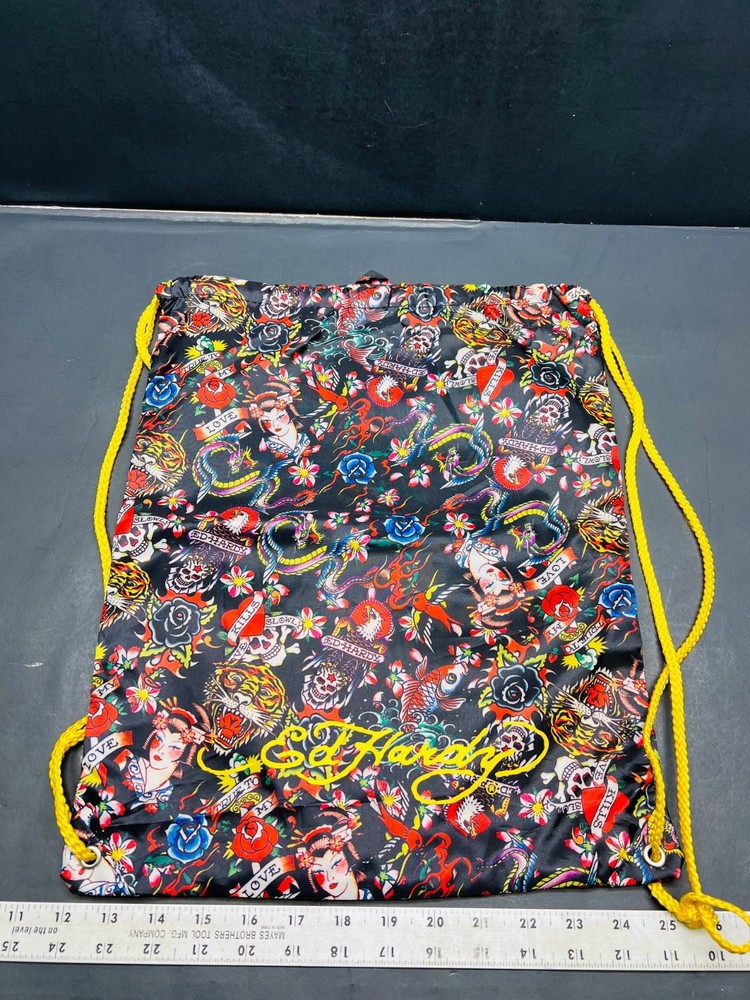 ed hardy nylon drawstring backpack love kills slowly