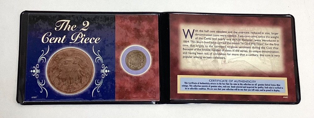 Antique 1865 The 2-Cent Piece In Display Case