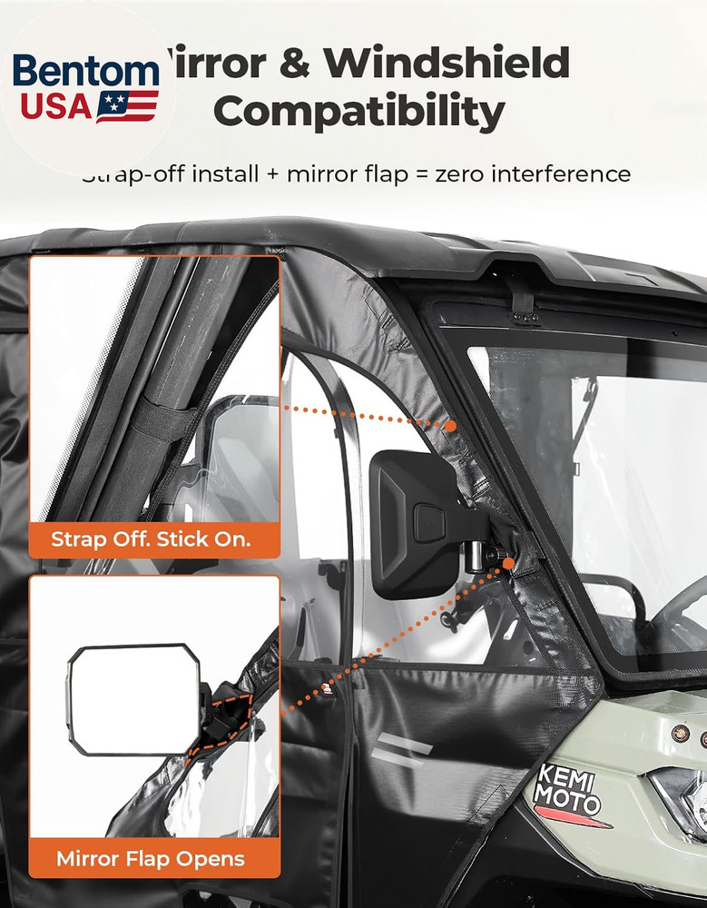 Full Soft Doors with Open Slot for Side Mirrors Compatible with Can Am Defender