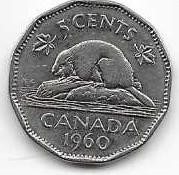 Canada 1960 5 cent  Nickel Circulated