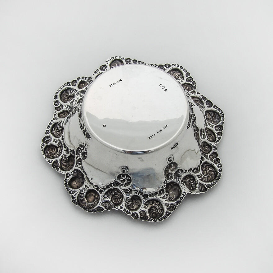 Repousse Scroll Candy Nut Bowl Fradley Co Sterling Silver Mono