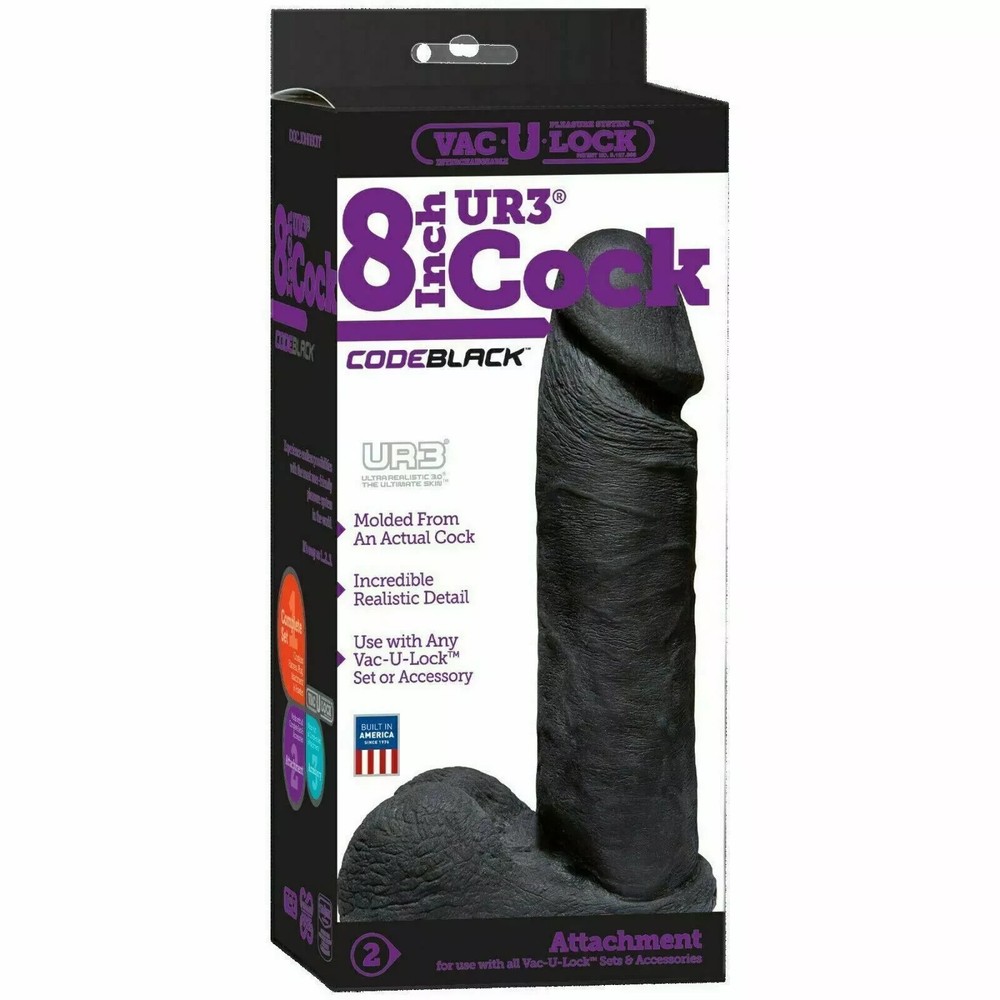 Vac-U-Lock Code Black ULTRASKYN Dildo 8" UR3 Realistic Cock Strap-On Attachment