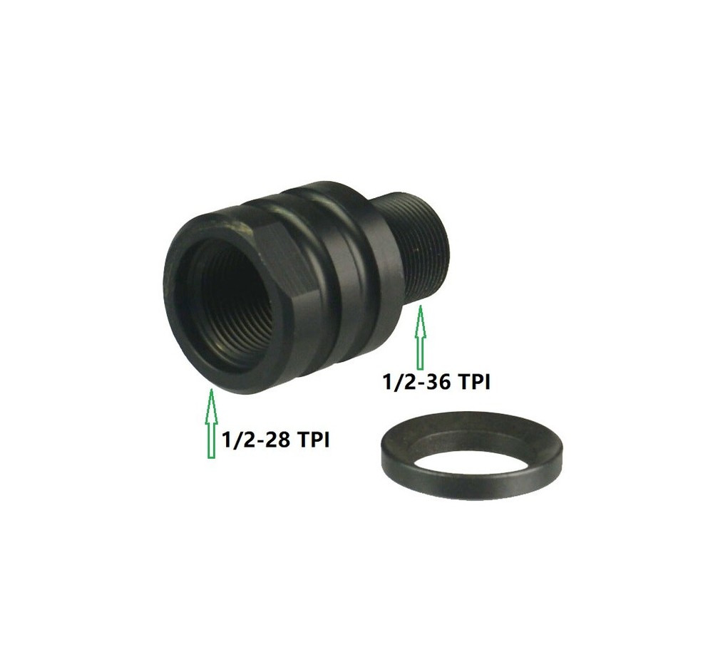 Steel Adapter to Convert 1/2x28 TPI Muzzle Thread to 1/2x36 TPI Muzzle Thread